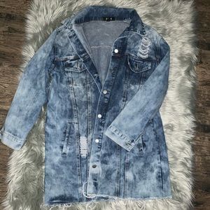 Oversized Distressed long line denim jacket
